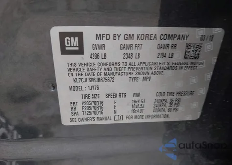 2018 Chevrolet Trax Lt from USA, damaged, VIN KL7CJLSB6JB675672